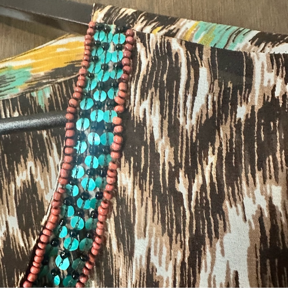 Stylish Multicolor Club Z Collection Women's Beaded Boho Tribal Beaded Blouse XL - Picture 6 of 12